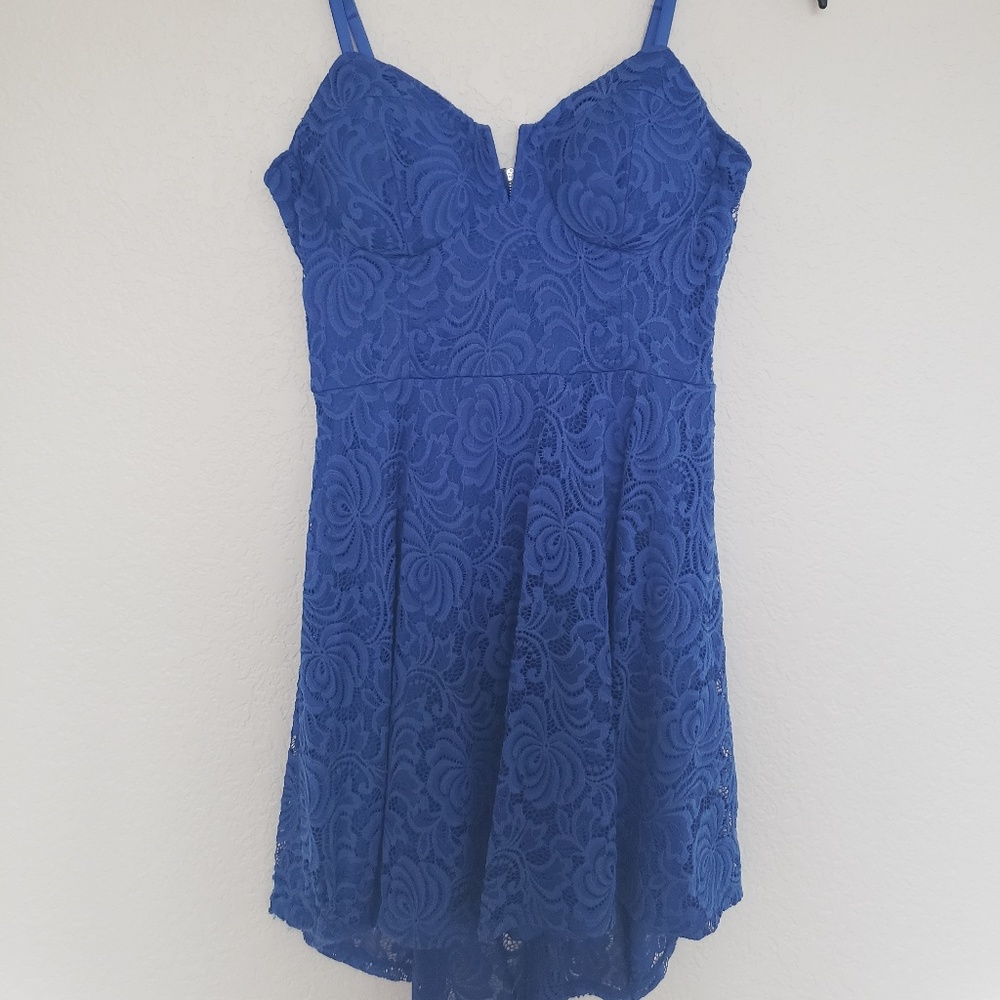 Royal Blue Dress with Lace Overlay